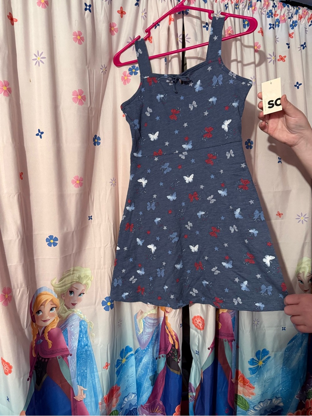 SO Navy Butterfly Print Casual Dress with Red & Light Blue Accents
